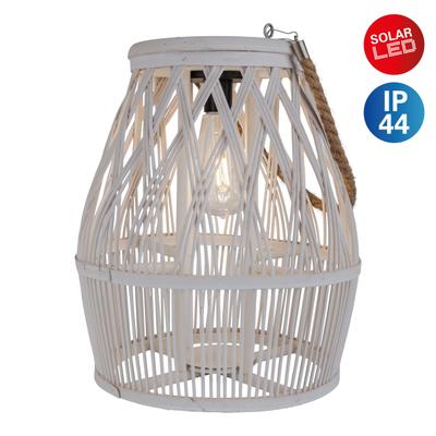 LED Solarleuchte NÄVE "Korbinian", weiß, H:34cm Ø:29cm, Leuchten, Korbleuchte (Rattan) weiß mit LED Birne warmweiß, inkl. Akku, H: 34cm