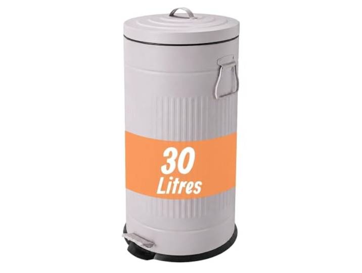 Relaxdays Poubelle\, grise 30 l\, cuisine\, seau intérieur amovible\, pédale\, fermeture douce\, métal\, rétro
