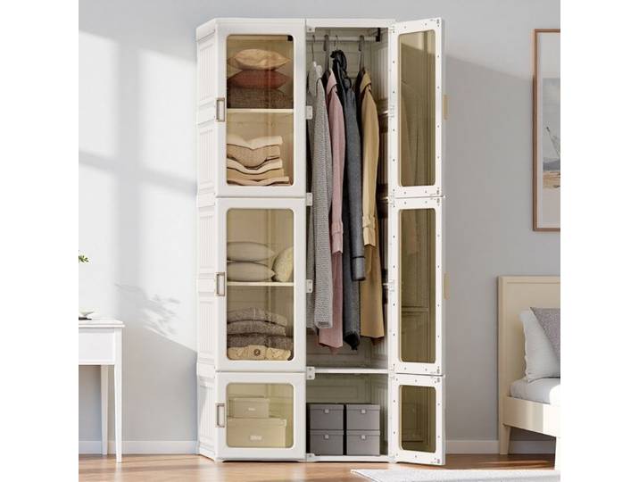 Armoire de chambre à coucher 50x69x170cm Organisateur de Rangement Armoire Pliable de Rangement avec portes magnétiques Blanc