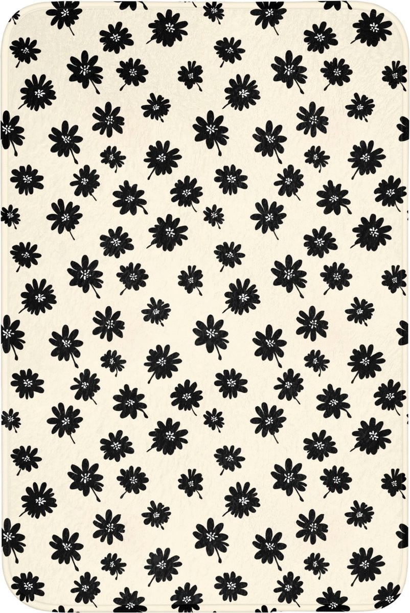 Antislip Badmat Madeliefjes Grafisch - Zwart - Beige - 60 x 90 cm