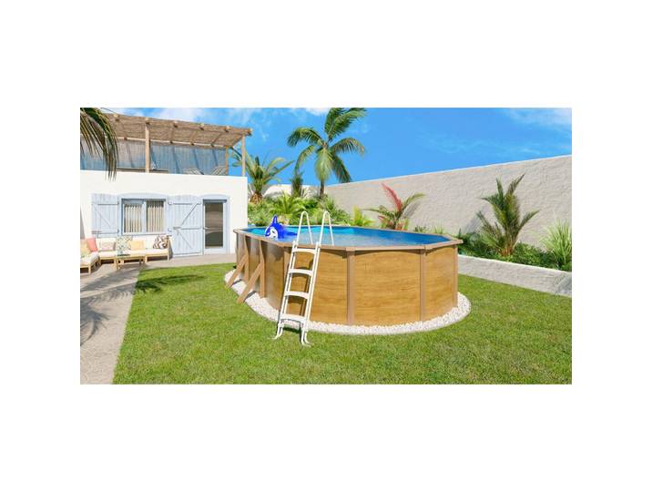 Pool-Set STEELY DE LUXE WOOD 3-teilig, laufruhige Pumpe