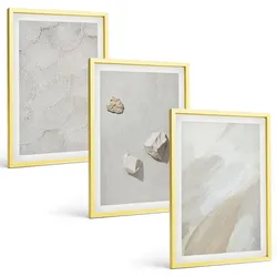 BILDER SET 3er Set - 40x60 cm Goldrahmen - Sandsteine moderne Farbe