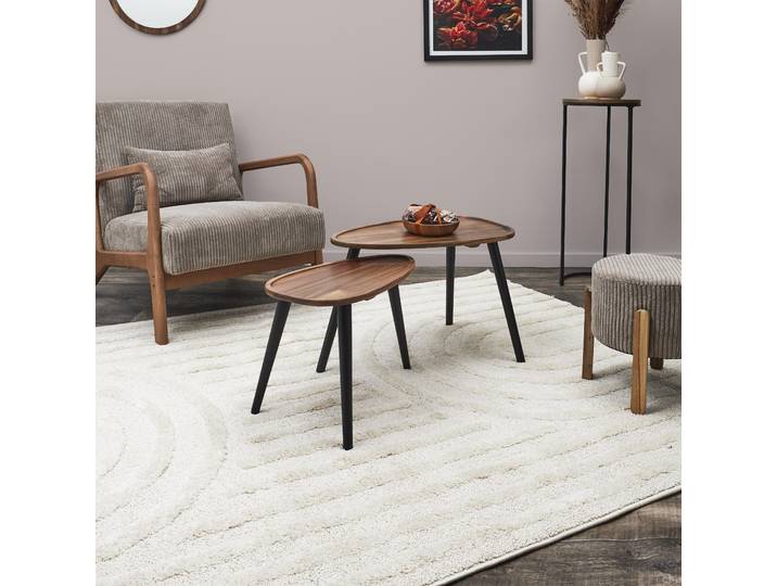 Table Gigogne - HOME DECO FACTORY - Galets - Bois d'acacia - Noir et Marron