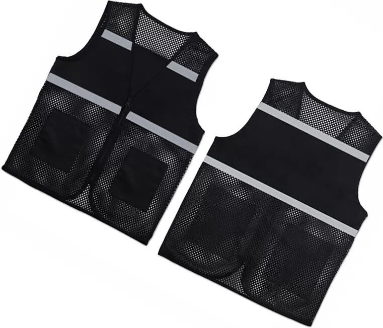 INF Schwarze reflektierende Sicherheitsweste mit atmungsaktivem Mesh und Mehrfachtaschen 3XL