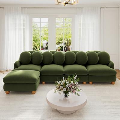 Direct Wicker Large Chenille Modular Deep Seat Sectional Sofa with Pillows and Movable Ottoman