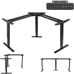VEVOR Höhenverstellbarer Schreibtisch Gestell L-Form, Winkelverstellbares Tischgestell bis 125kg, 3 Stufige Tischbeine mit 3 Motoren Speicherfunktion Höhenanzeige Kollisionschutz USB für Büro, Schwarz