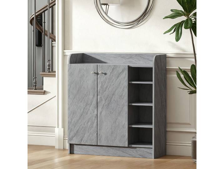 HOMCOM Meuble à Chaussures 4 Compartiments + Placard Double Porte