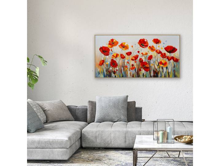 Leinwandbild Poppy Field Mischgewebe Rot/Grau 60 x 120 x 3cm