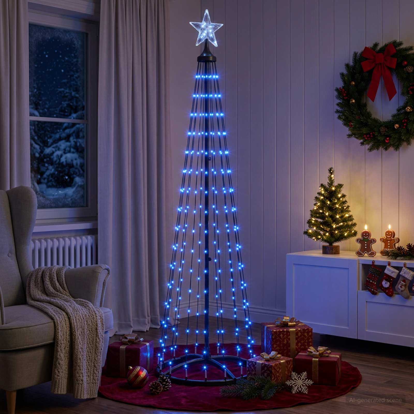 vidaXL Sapin cône lumineux LED 180 cm 250 LED Bleu Acier Blanc