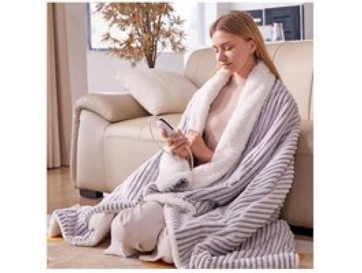 Couverture chauffante avec arrêt automatique - chauffante électrique pour lit - Protection contre la surchauffe - Lavable - Noir