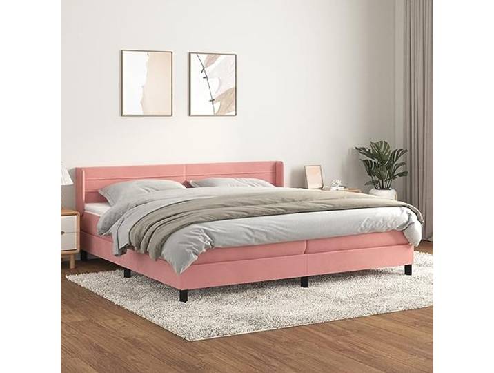 YNGBHFNOP Samt verstellbares Kopfteil Boxspringbett Rosa 200x200 cm Boxspringbett mit Matratze Rosa 200x200 cm Samt Luxus Bett mit Kopfteil verstellbar Taschenfederkern Topper