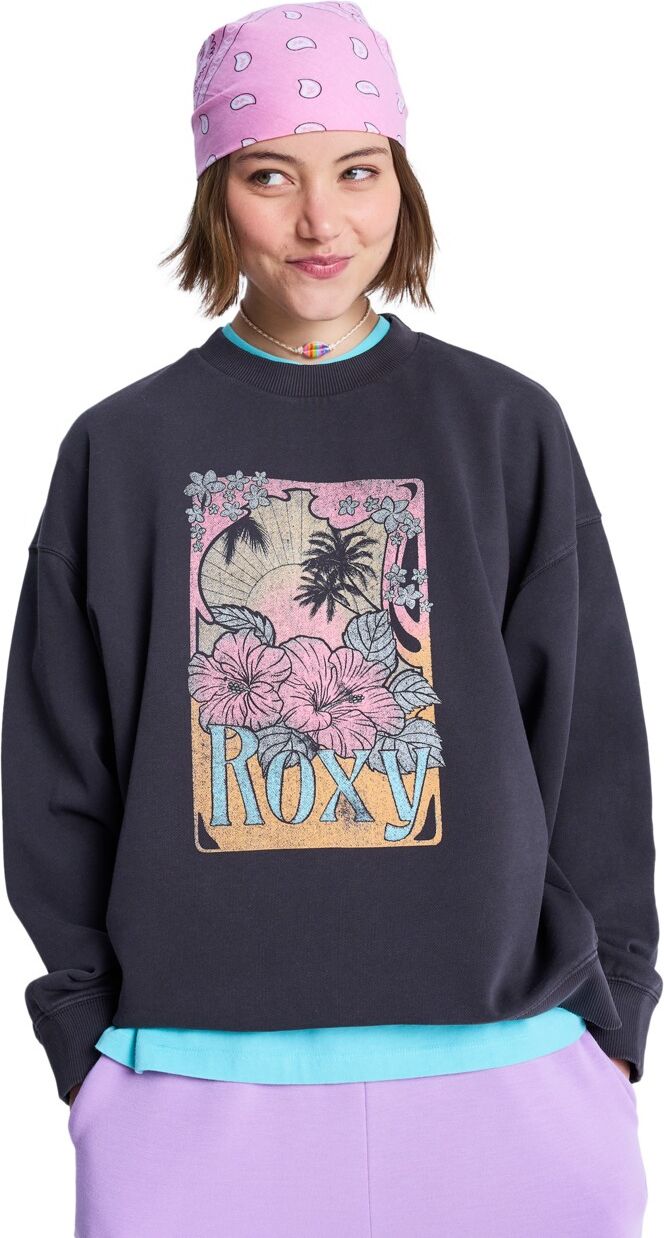Sweatshirt ROXY "Lineup Terry", Damen, Gr. S, schwarz (anthrazit), Obermaterial: 55% Baumwolle, 25% Baumwolle, 20% Polyester., Sweatshirts Sweatshirt