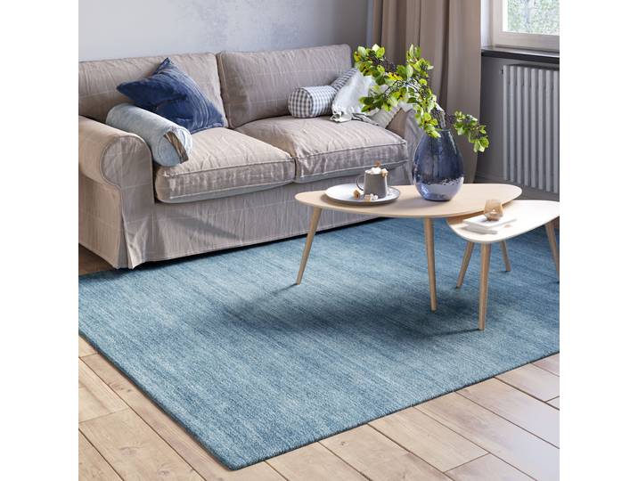 Wollteppich Isra , blau, B:200cm H:1,5mm L:140cm, Wolle, MYFLAIR MÖBEL & ACCESSOIRES, Teppiche, Wollteppich, Kurzflor, Handweb Teppich, meliert, reine Wolle, handgewebt