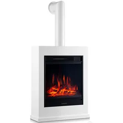 KAMINIO Elektrokamin KALLE mit Ofenrohr - Elektrischer Standkamin mit Heizung, 3D-Flammeneffekt, Fernbedienung -  Weiß