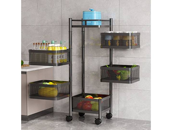Desserte de Cuisine à Roulettes pour Légumes et fruits - 5 Paniers carré 28x28x94cm Noir