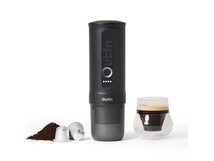OutIn Nano 2 Tragbare Elektrische Espressomaschine, Reisekaffeemaschine Schnellheizung, 45 W USB-C-Schnellladen,für Kaffeepulver & NS-Kapseln, Camping, Wohnmobil, Wandern & Büro, Space Gray