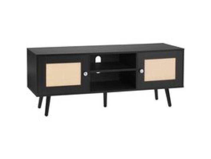 VEVOR Rattan-TV-Ständer, Fernsehschrank Boho-TV-Schrank für 140 cm Fernseher, Retro-TV-Ständer, Rattan-TV-Konsole mit verstellbaren Regalen & 2 Türen, für Wohnzimmer, Medienraum, Schwarz