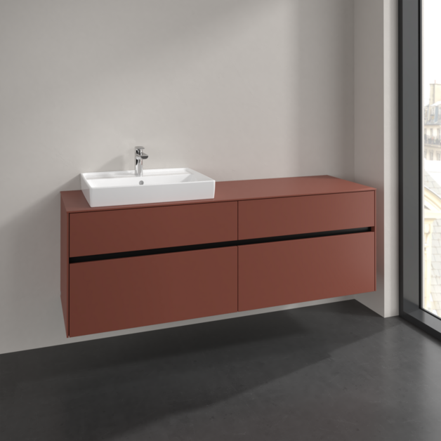 Villeroy und Boch Collaro Waschtischunterschrank C022B0AH 160x54,8x50cm, Waschtisch links, LED-Beleuchtung 12W, wine red