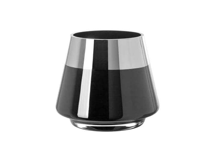 Fink schwarzes Teelichthalter Ø 15 cm aus Glas großes Windlicht mit silbernem Rand