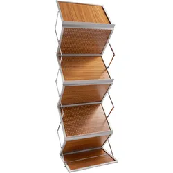 SPRINTIS Flyerständer faltbar BOSTON, eleganter Prospektständer für 12x A4 oder 6x A3 Formate, mit Holzregalböden und praktischem Transportkoffer, Aluminium, Holz, holzoptik
