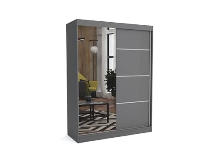 Brent - Kleiderschrank mit Spiegel Tom, 160cm Breit, Schlafzimmerschrank mit 1 Kleiderstange und Einlegeböden für Kleidung, Kleiderschrank Grau