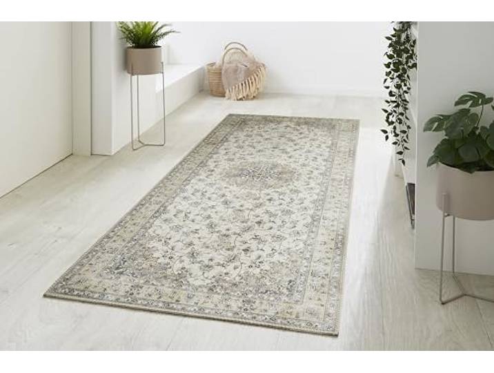 -LUXOR- living Prima Tapis de Salon\, au Design Vintage\, à Poils Courts\, Impression numérique\, Design Intemporel\, crème\, 80 x 200 cm