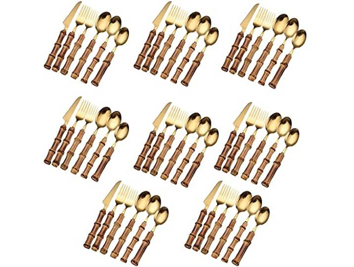 Besteckset Gold mit Griff, Besteckset aus Edelstahl, Tafelgeschirr, Messer, Gabel, Löffel (für 8 Personen, 48 Teile)