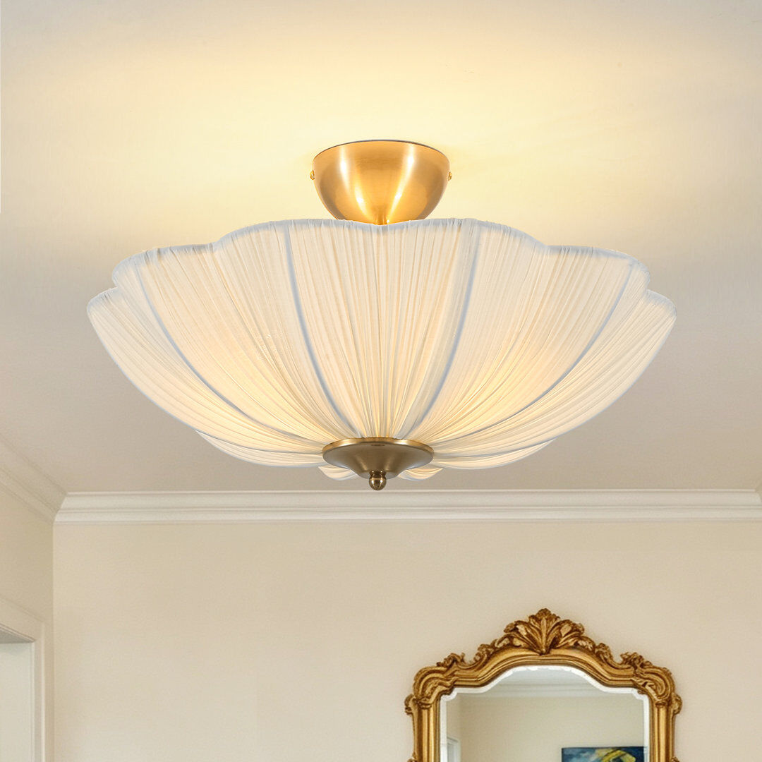 Norden Home Nordic Pleated Fabric Semi Flush Mount Brass 28cm H X 49.5cm W X 49.5cm D