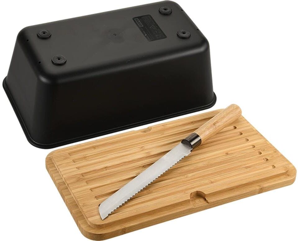 Brotkasten KESPER "Brotbox", schwarz, B:20cm, Bambus, Melamin, Lebensmittelaufbewahrungsbehälter, Brotkasten, inkl. integriertem Brotmesser schwarz B/H/L: 20cm