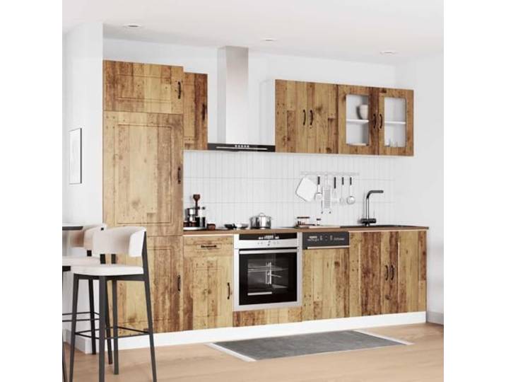 KTHLBRH Kalmar Küchenmöbel-Set, 8-teilig, antikes Holz Verstellbare Füße, glatte Oberfläche, einfache Reinigung, viel Platz für Töpfe und Geschirr