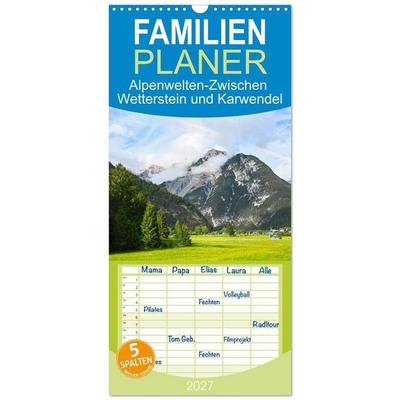 Familienplaner 2027 - Alpenwelten-Zwischen Wetterstein und Karwendel mit 5 Spalten (Wandkalender, 21 x 45 cm) CALVENDO