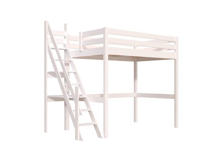 Lit mezzanine bois 120x200 Sylvia avec escalier de meunier 120x200 Blanc