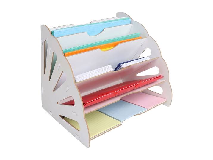 Relaxdays Trieur A4\, 5 Compartiments Inclinés\, 28 X 34 X 28 Cm\, Mdf\, Organiseur De Bureau\, Blanc