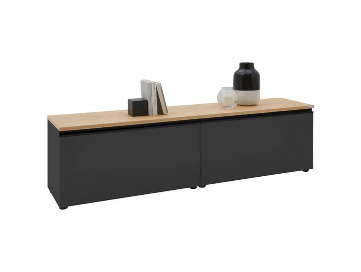 Dieter Knoll Lowboard, Grau, Eichefarben, Kunststoff, Balkeneiche, furniert, 2 Fächer, 180x46x41 cm, erweiterbar, Typenauswahl, Beimöbel erhältlich, umfangreiches Zubehör erhältlich, stehend, hängend, Wohnzimmer, TV Möbel, Lowboards, Lowboards stehend