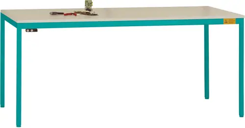 Manuflex LD1116.5021 ESD ESD-Arbeitstisch UNIDESK mit Kunststoffplatte, Gestell Wasserblau RAL 5021, BxTxH = 2000 x 800