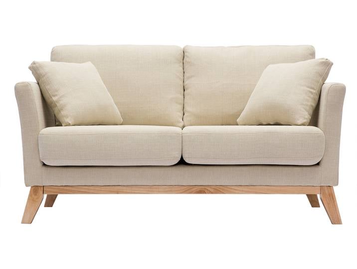 Canapé scandinave déhoussable 2 places en tissu beige et bois clair OSLO