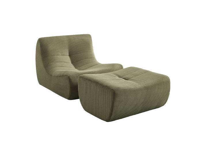 Sweeek Chauffeuse compressée velours côtelé 1 place avec repose pieds SOKOL Vert Kaki