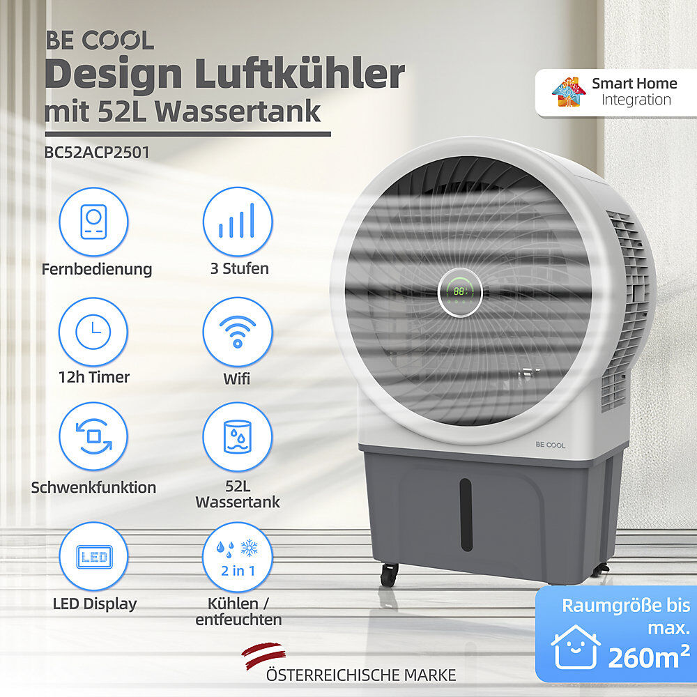 kaiserkraft Premium Luftkühler, 52 l, weiß/grau