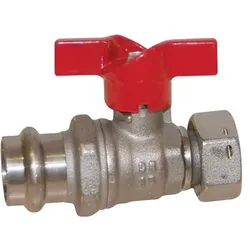 Pettinaroli, Ventil, Tee beschichteter Presskugelhahn 22x3/4" Press/Überlauf mit rotem T-Griff. V+M Schalen