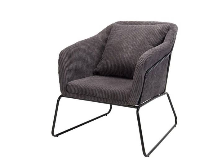 Fauteuil tissu velours cotelé gris anthracite - MACABANE - ALBANE - Vintage - 1 place - Non déhoussable