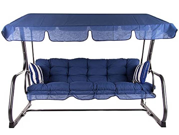 PATIO Hollywoodschaukel mit Liegefunktion 170 cm Parma mit Auflagen Sonnendach Seitenkissen 3 Sitzer auf Federkern Marineblau