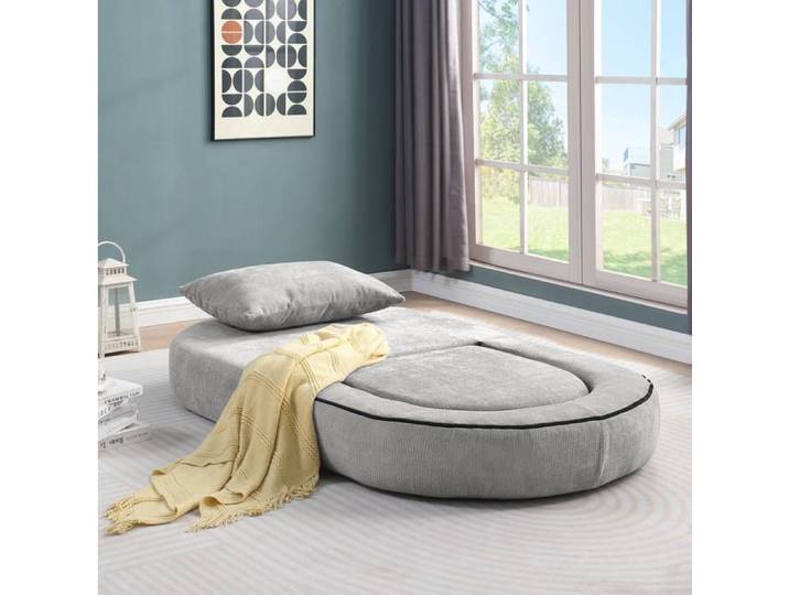 Canapé-lit futon modulable et pliable 1 place - avec accoudoirs - en chenille gris clair