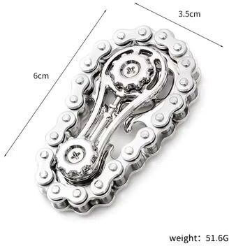 Inspired Finds ChainDrive Mechanical Flywheel Metal Fidget Spinner For Anxiety Relief silver