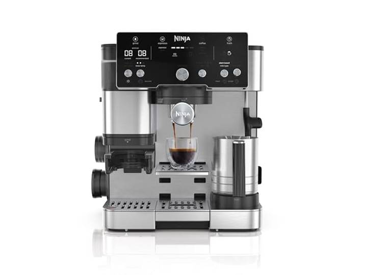 Ninja Luxe Café Essential Serie, Espressomaschine und Tropfkaffeemaschine, integriertes Mahlwerk, unterstützte Handhabung, freihändiger Aufschäumer, für Cappuccino und Latte, Milchprodukte oder