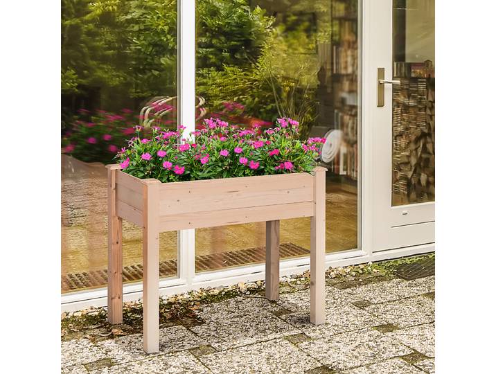 Outsunny Jardinière Surélevée Bois 86x46x76cm avec Drainage