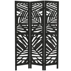 ML-Design Paravent Raumteiler 3-teilig Kyoto, Schwarz, 170x121 cm, aus Holz, Faltbarer Raumtrenner Innen, freistehend, Sichtschutz Trennwand Stellwand