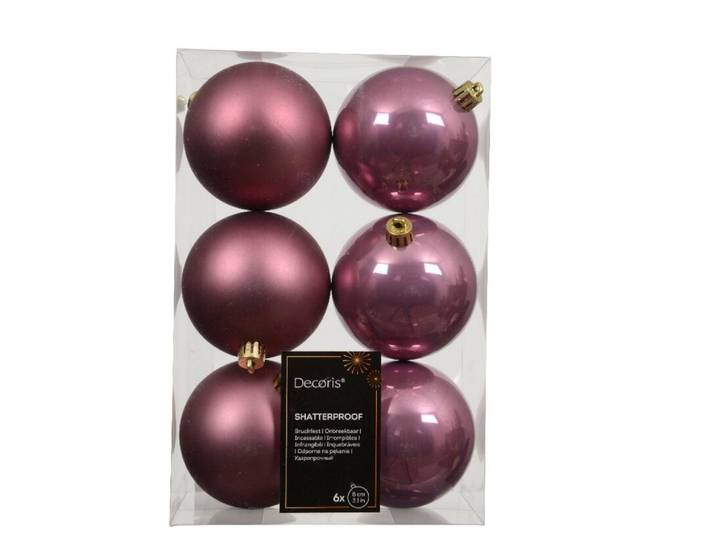 6 onbreekbare kerstballen vintage roze 8 cm