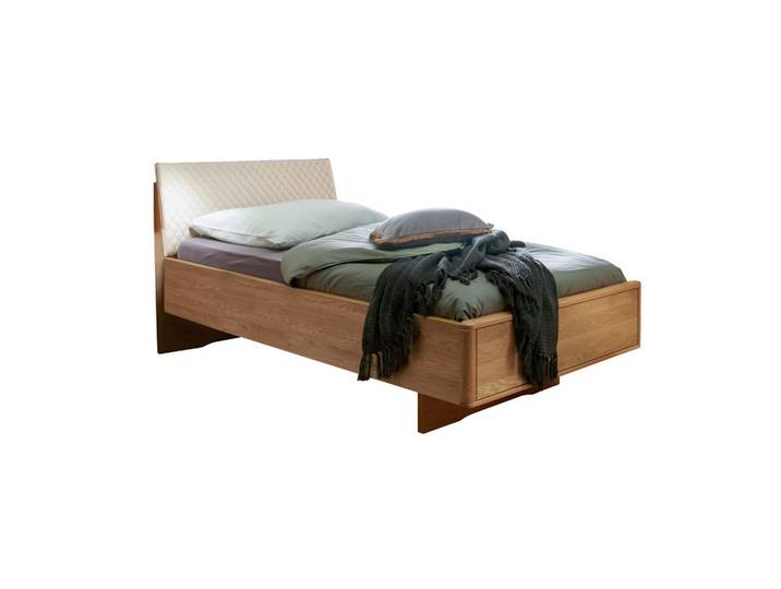 Venda Bett, Eiche, Champagner, Holz, Eiche, 100x200 cm, gepolstertes Kopfteil, in verschiedenen Größen erhältlich, Schlafzimmer, Betten, Einzelbetten