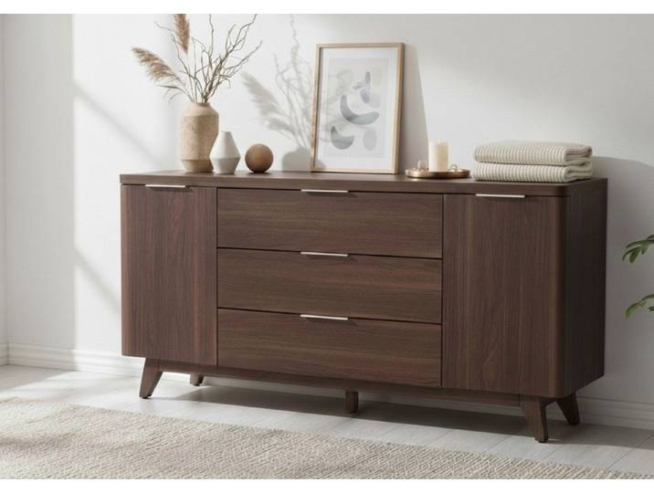 Jahnke Sideboard LIBRE SB 160, Sideboard,Skandi,2 Türen + 3 Schubladen,Aluminiumgriffe,Breite 160 cm