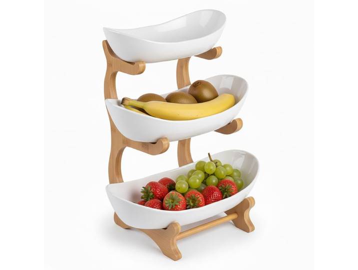 Relaxdays Présentoir à fruits en bambou 3 niveaux